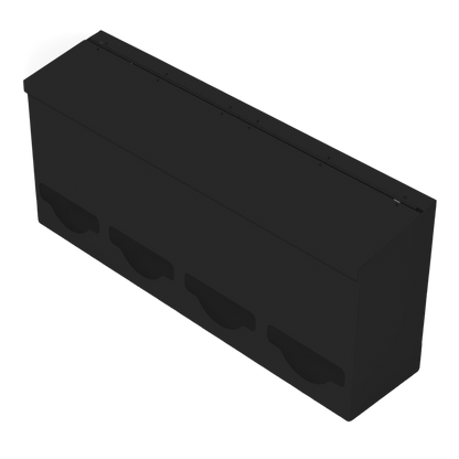 Quad, Lidded, Bulk PPE dispenser-Black- Empty, front facing angled slightly left