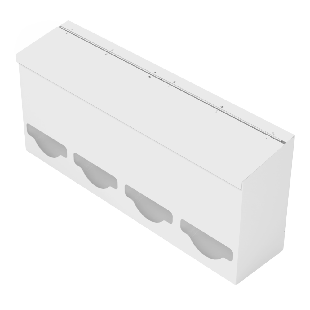 Quad, Lidded, Bulk PPE dispenser-White-Empty angled slightly left