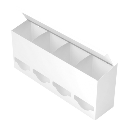 Quad, Lidded, Bulk PPE dispenser-White-Empty angled slightly left, lid open