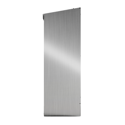 Bulk Dispenser, Tall Quad, Stainless Steel, wall mount. 4 compartments, top loading, top or bottom front dispensing. Empty right side