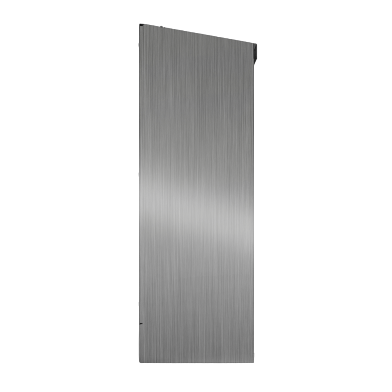 Bulk Dispenser, Tall Quad, Stainless Steel, wall mount. 4 compartments, top loading, top or bottom front dispensing. Empty left side