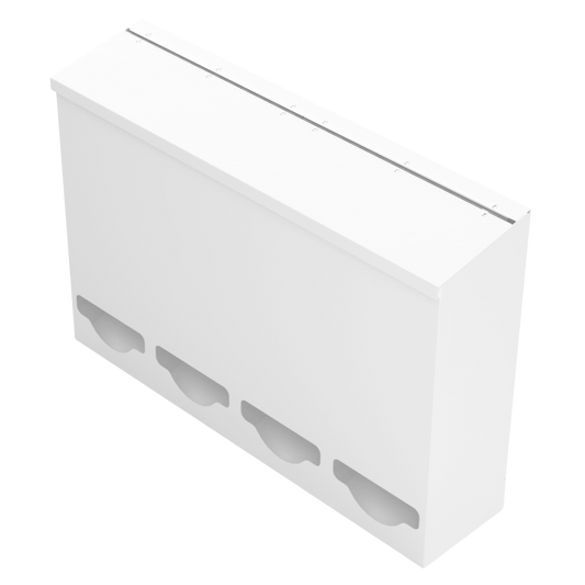 Quad, Lidded, Bulk PPE dispenser-White-empty, angled slightly left view