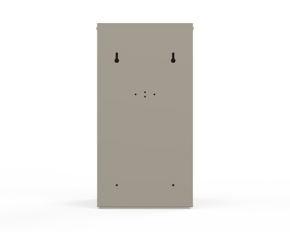 Extra Large, Beige Lidded Bulk Dispenser. Back View. Holes for wall or bracket/rail mounting.