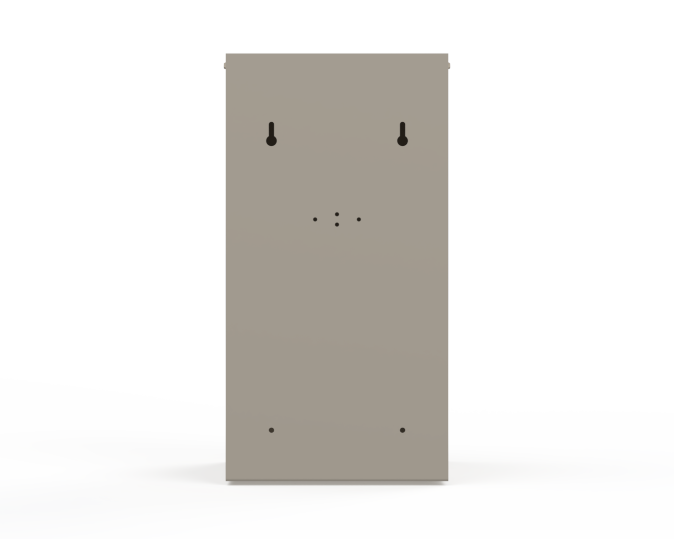 Extra Large, Beige Lidded Bulk Dispenser. Back View. Holes for wall or bracket/rail mounting.