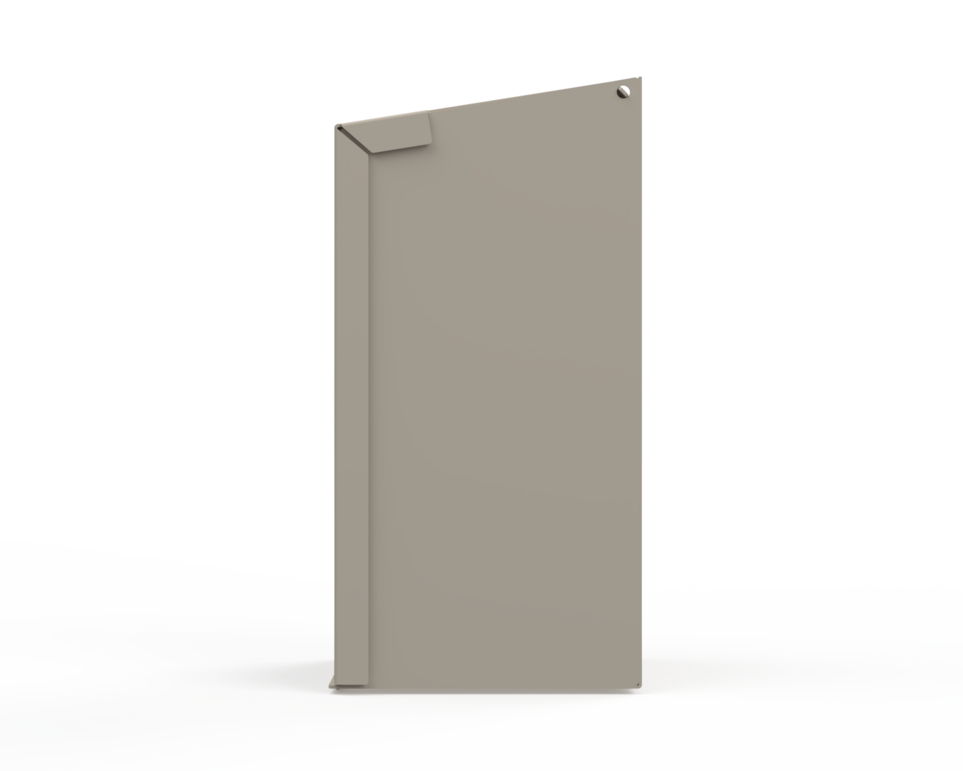 Extra Large, Beige Lidded Bulk Dispenser with cut out for dispensing masks items. Side view