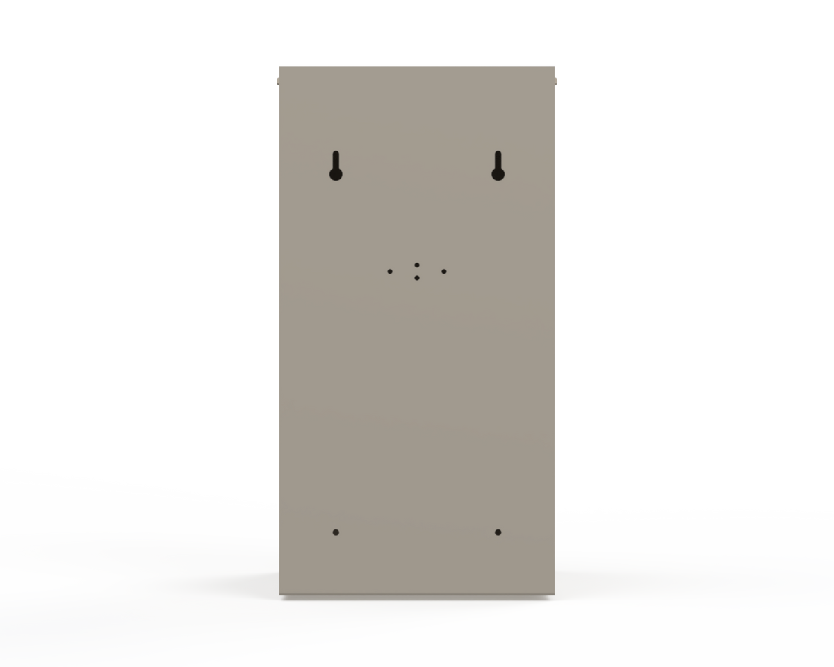 Extra Large, Beige Lidded Bulk Dispenser. Back View, holes for wall or bracket/rail mounting.