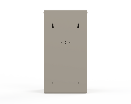 Extra Large, Beige Lidded Bulk Dispenser. Back View, holes for wall or bracket/rail mounting.