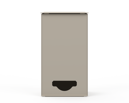 Extra Large, Beige Lidded Bulk Dispenser with cut out for dispensing bulk items. Front Facing