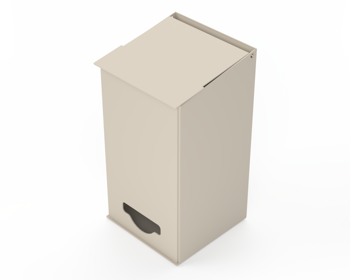 Extra Large, Beige, Lidded Bulk Dispenser with cut out for dispensing bulk items. Front Facing slightly left angled.