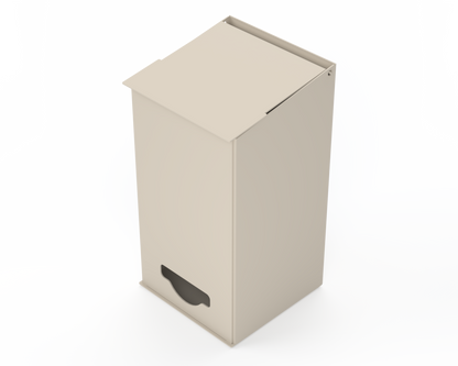 Extra Large, Beige, Lidded Bulk Dispenser with cut out for dispensing bulk items. Front Facing slightly left angled.