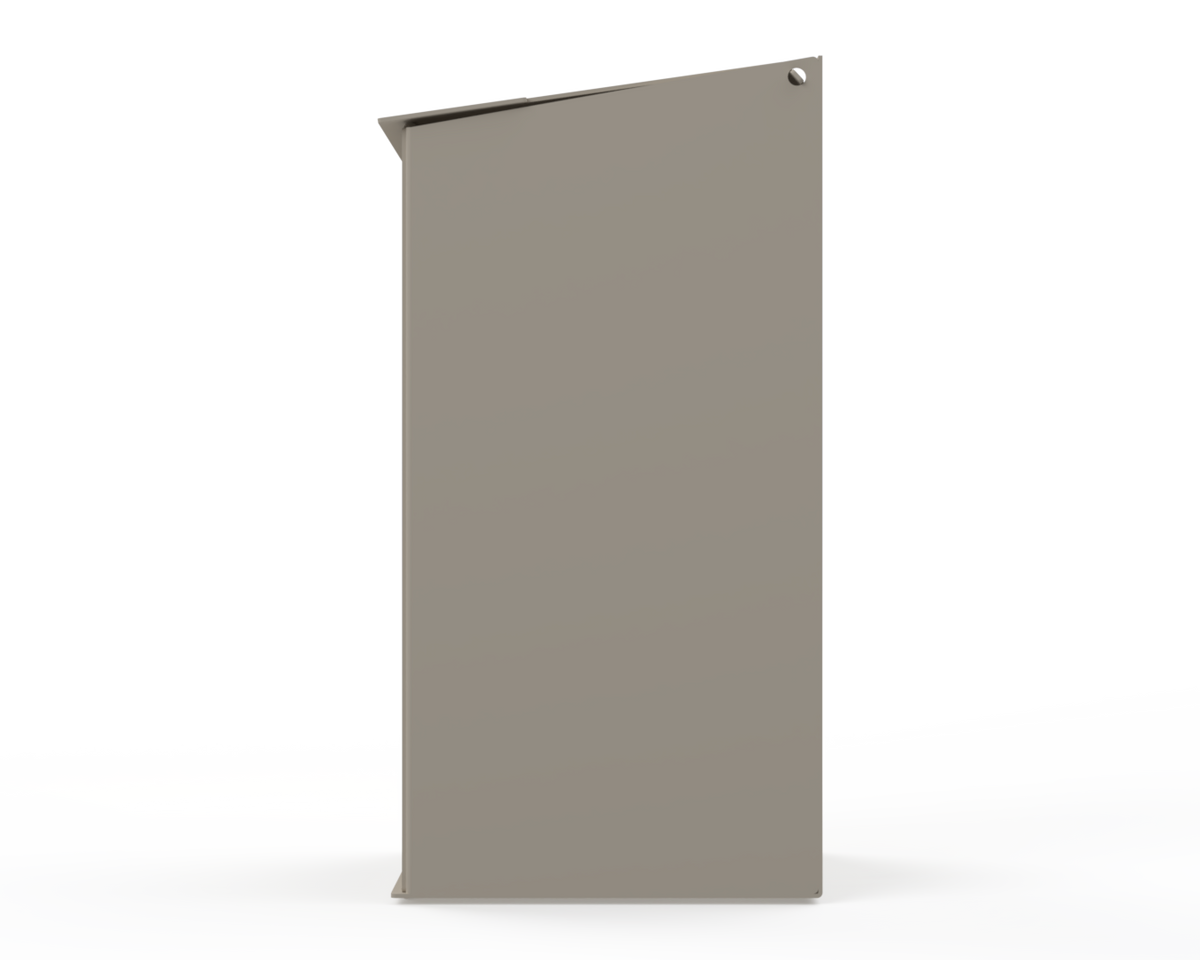 Extra Large, Beige Lidded Bulk Dispenser with cut out for dispensing bulk items. Side View