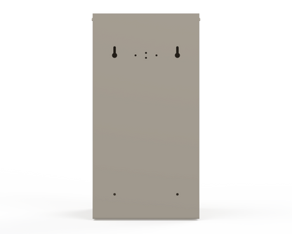 Extra Large, Beige Lidded Bulk Dispenser with cut out for dispensing bulk items. Back with Mounting holes for wall or bracket systems for rail.