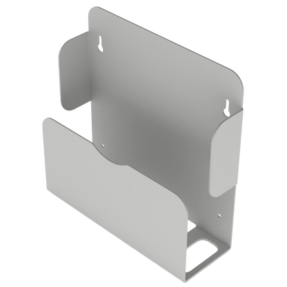 Bed Pan holder, Beige ABS Plastic, Single, Wall mount. Front facing, slightly angled left to reveal slot for urinal hook, empty
