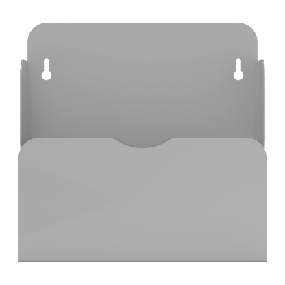 Bed Pan holder, Beige metal, Single, Wall mount. holds one bedpan and up to 2 urinals. Empty, front facing. 