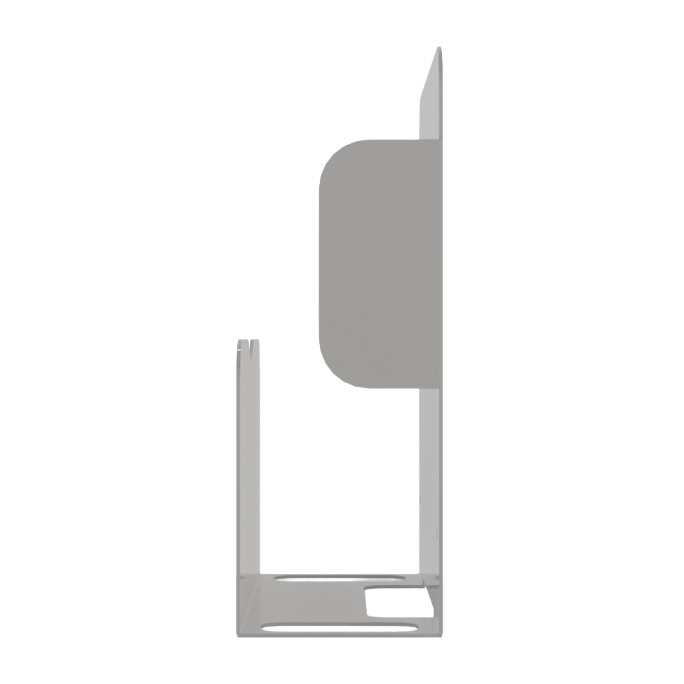 Bed Pan holder, Beige metal, Single, Wall mount. holds one bedpan and up to 2 urinals. Empty, right side and showing both urinal slots. 