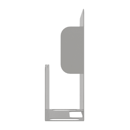 Bed Pan holder, Beige metal, Single, Wall mount. holds one bedpan and up to 2 urinals. Empty, right side and showing both urinal slots. 