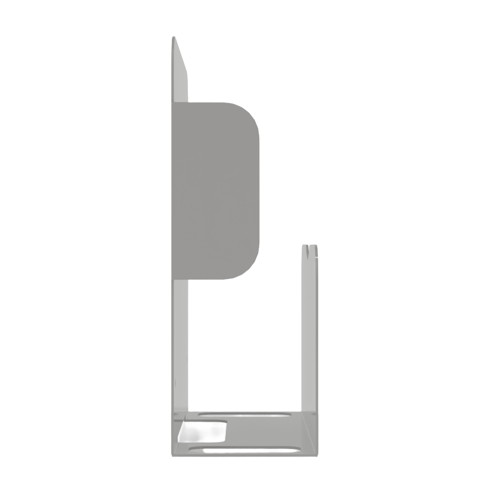 Bed Pan holder, Beige metal, Single, Wall mount. holds one bedpan and up to 2 urinals. Empty, left side and showing both urinal slots. 