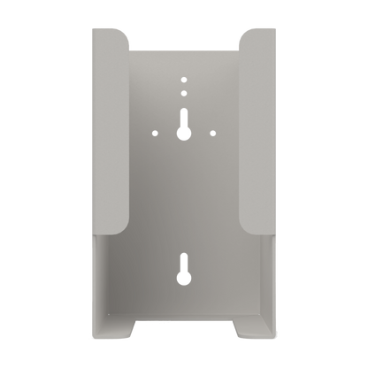 Beige plastic dispenser with bottom opening for scrub brushes in a box. empty unit.