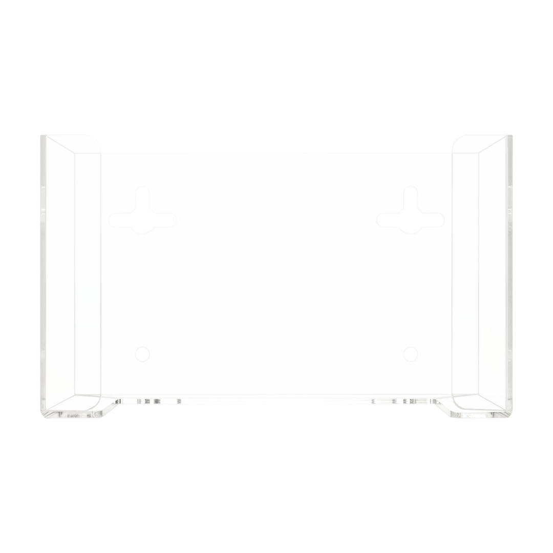Face Mask Dispenser, Single, Clear PETG, wall mount. Front facing, empty