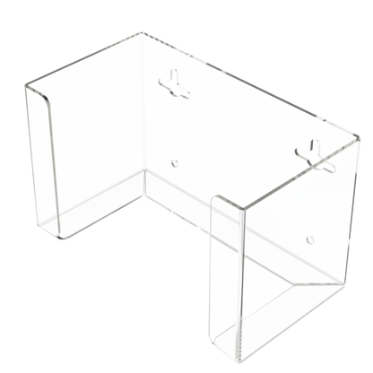 Face Mask Dispenser, Single, Clear PETG, wall mount. Empty, front facing slightly angled left