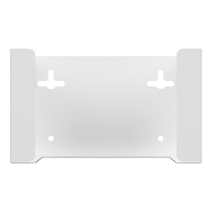 Face Mask Dispenser, Single, White Steel, wall mount. Front facing, empty