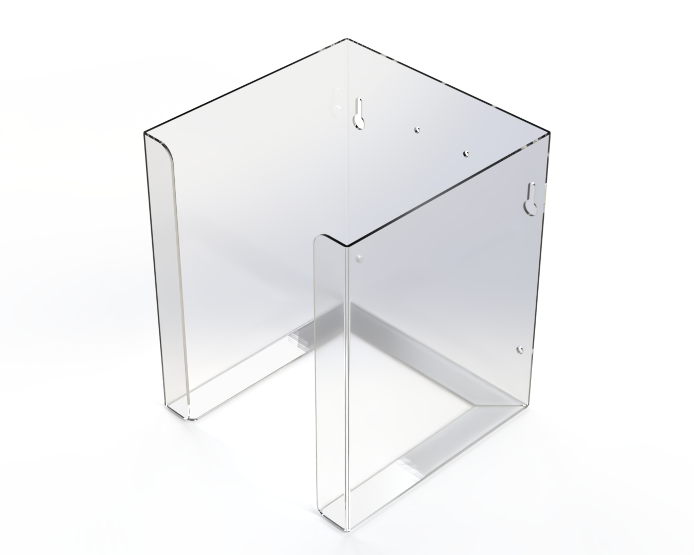 Clear PETG Dispenser. Empty. Front facing angled slightly left.
