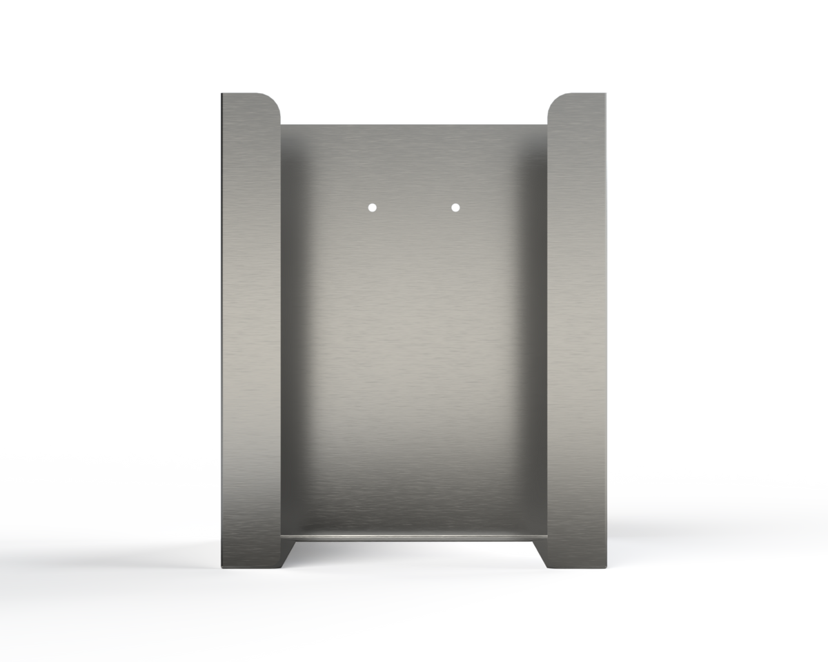 Stainless Steel square double sized facemask dispenser. facing front.