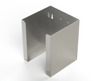 Stainless Steel square double sized facemask dispenser. empty angled left.