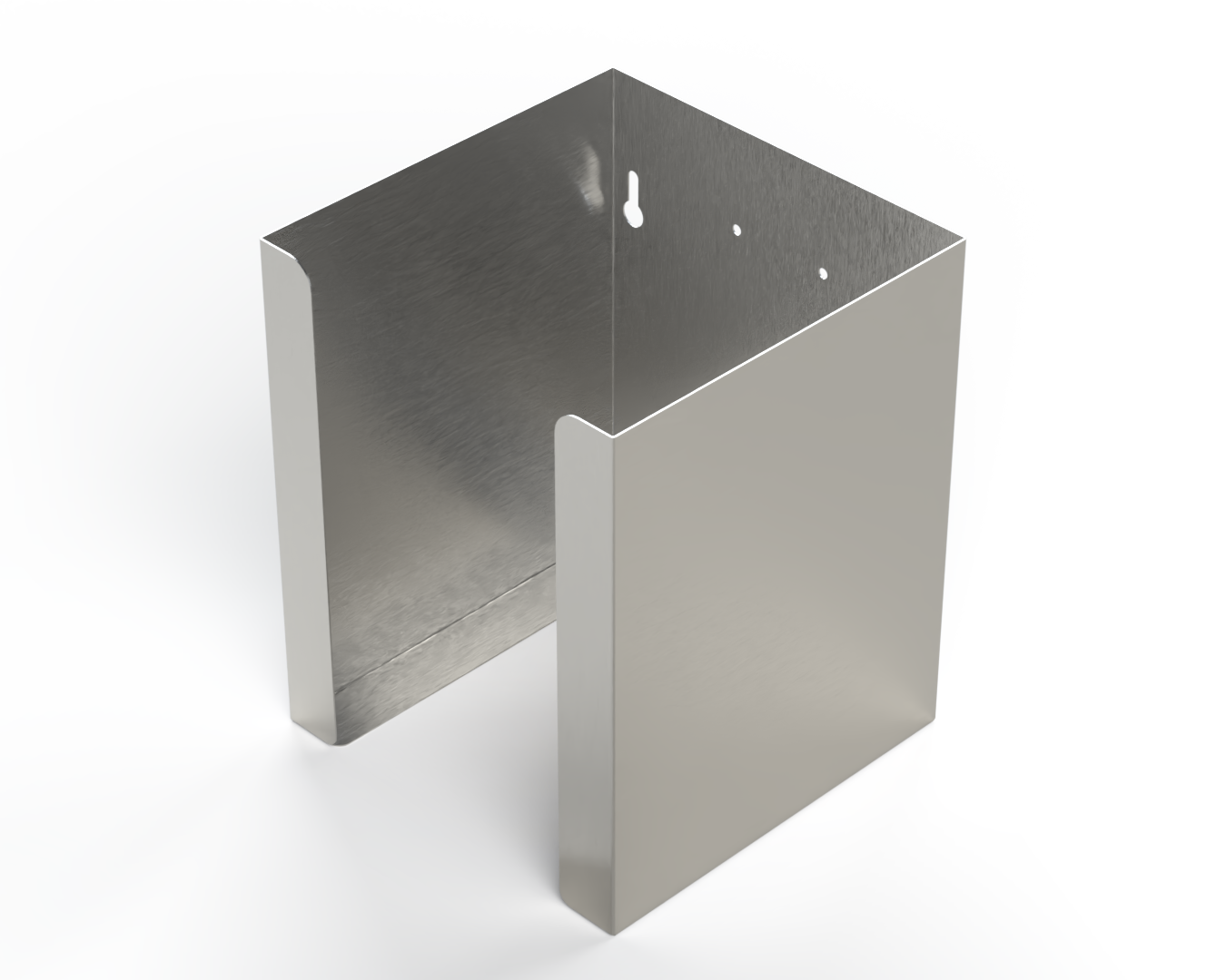 Stainless Steel square double sized facemask dispenser. empty angled left.