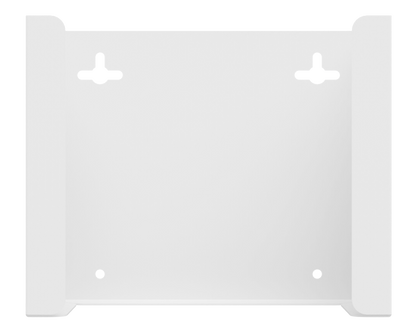 White, steel, mask dispenser, front facing, empty.  