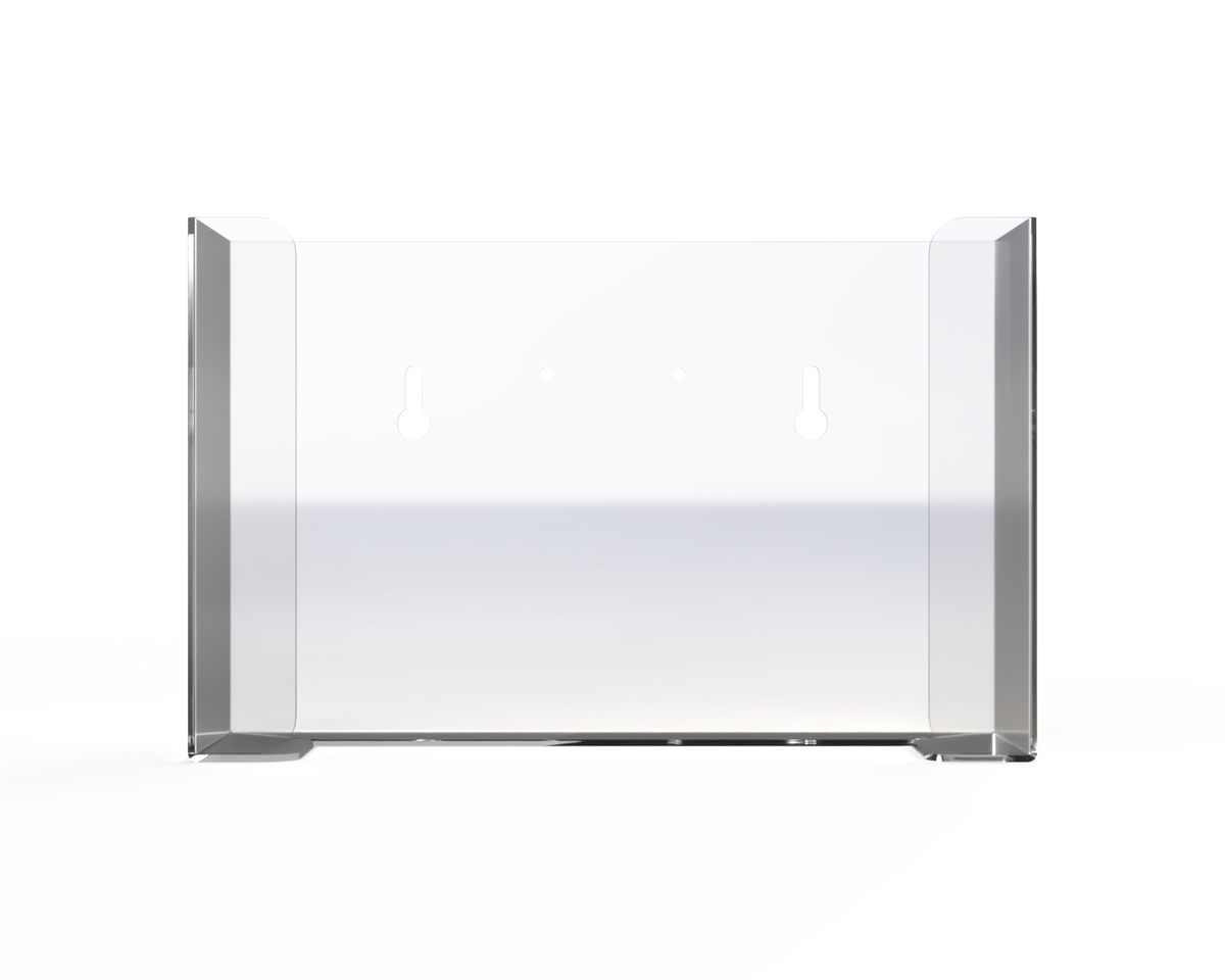 Empty, Clear, PETG rectangular XL mask dispenser. facing front 