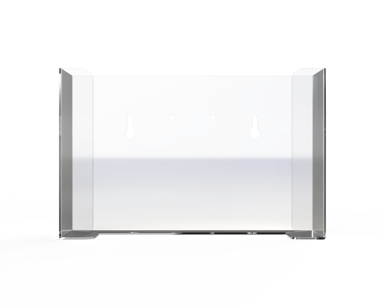 Empty, Clear, PETG rectangular XL mask dispenser. facing front 