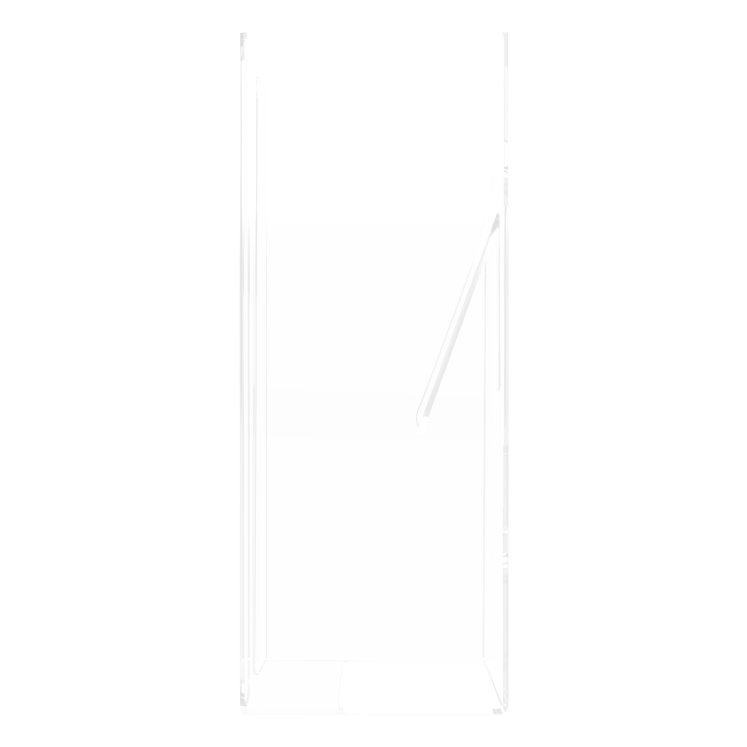 Glove Dispenser, Single, clear PETG plastic, wall-mount, with spring in back to push box forward and fit multiple sized boxes. Open front for dispensing directly from box. Right side view, empty.