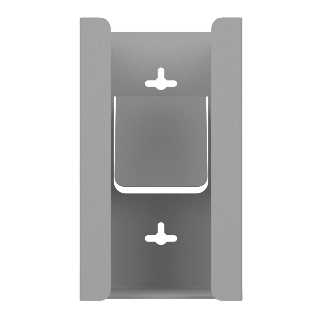 Beige, single glove dispenser, front facing, empty.  