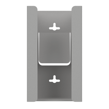 Beige, single glove dispenser, front facing, empty.  