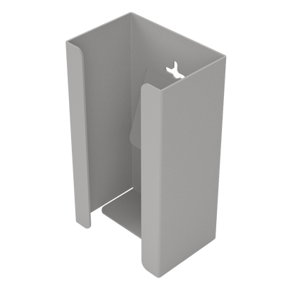 Beige, single glove dispenser front facing angled slightly to the left, empty.  
