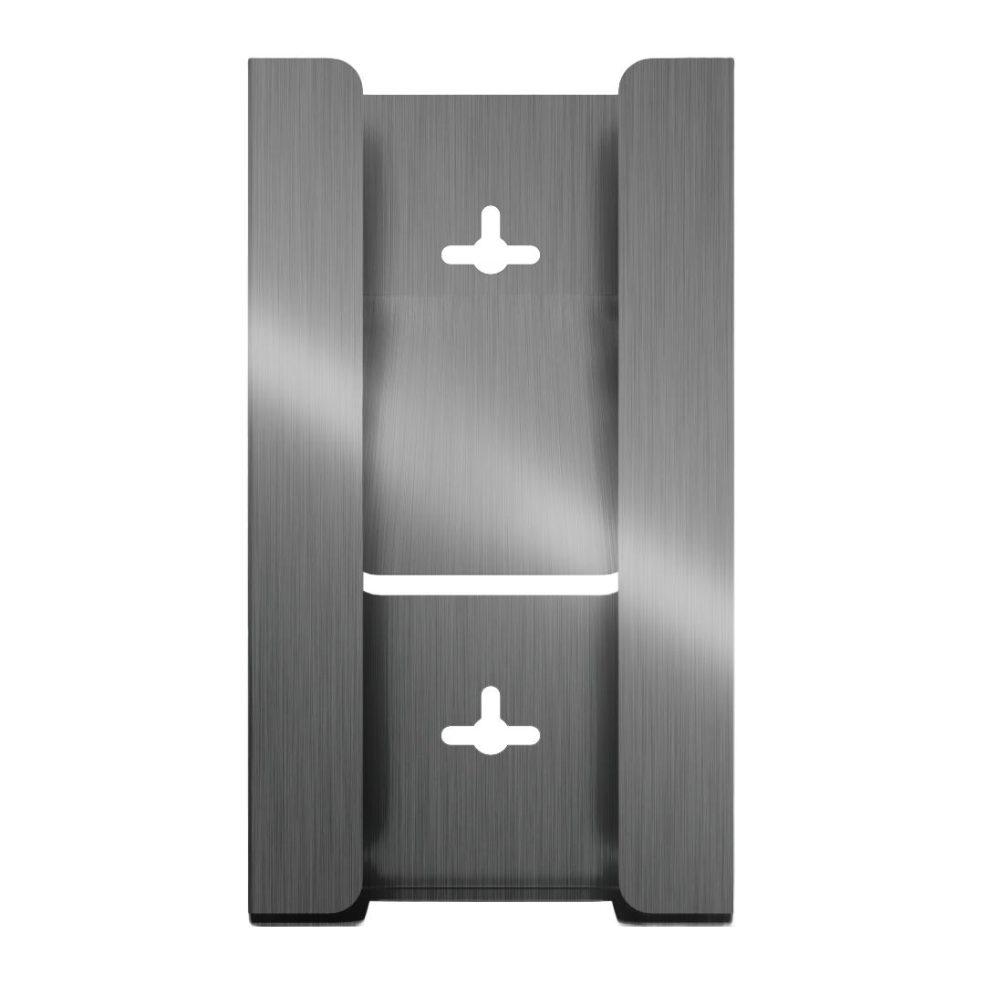 Glove Dispenser, Single, Stainless Steel, wall mount, with a spring in back to push smaller boxes forward. Empty front view.