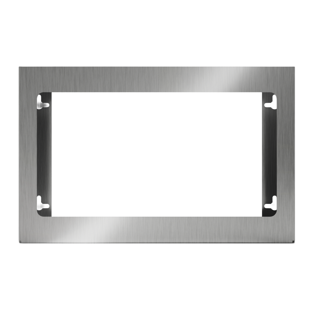 Stainless Steel, non-divided metal, triple glove dispenser, front facing, horizontal, empty.  