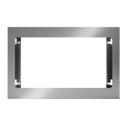 Stainless Steel, non-divided metal, triple glove dispenser, front facing, horizontal, empty.  