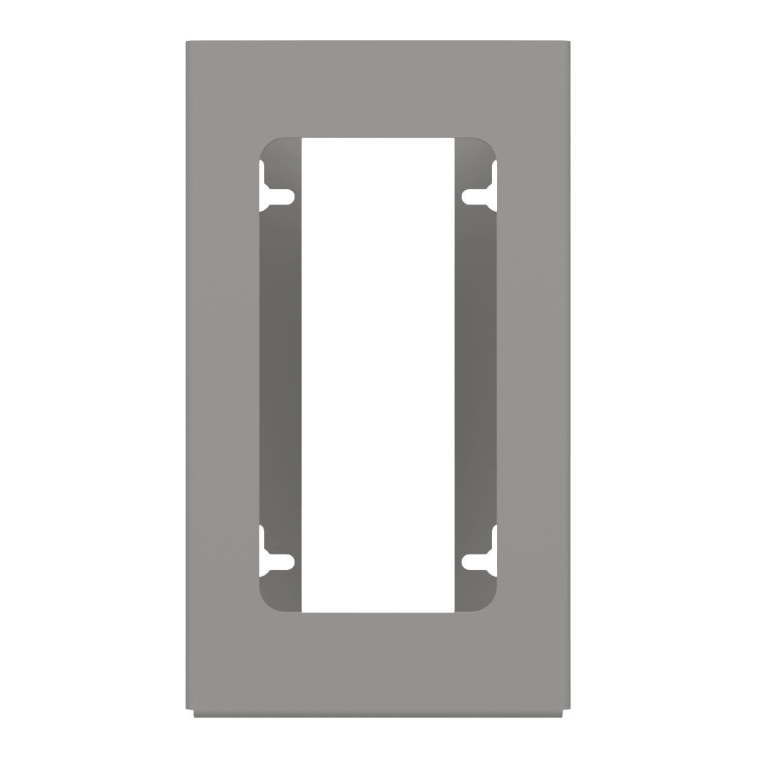 Glove Dispenser, Single, Beige ABS plastic, wall-mount with a rectangular cutout for dispensing. Front facing, empty