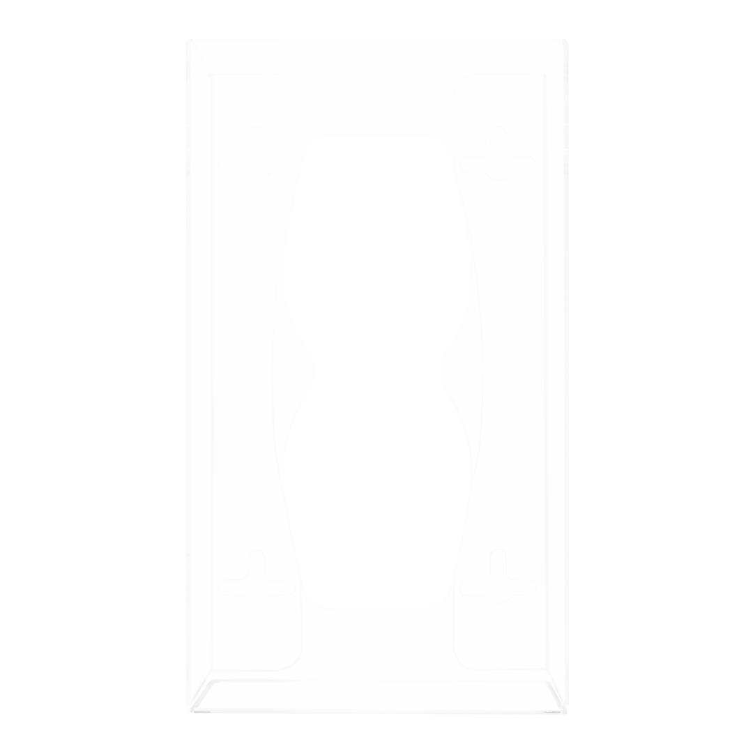 Glove Dispenser. Clear PETG plastic, Single, wall mount, with an hourglass cut out for dispensing, front facing, empty