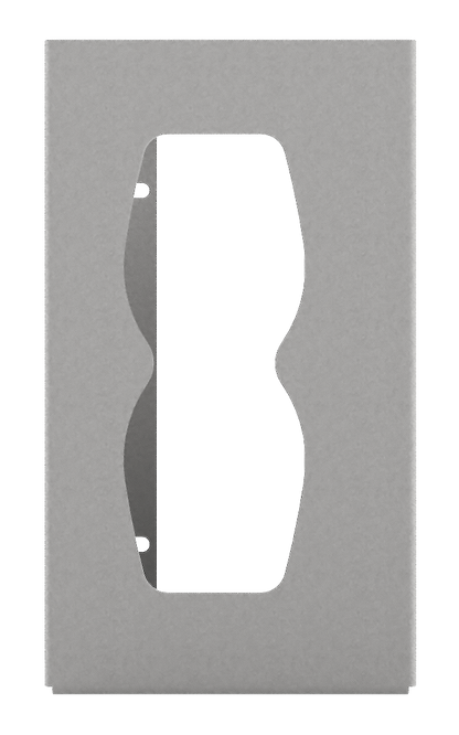Beige, ABS plastic, single glove dispenser, with an hourglass cut out for dispensing, front facing, empty 