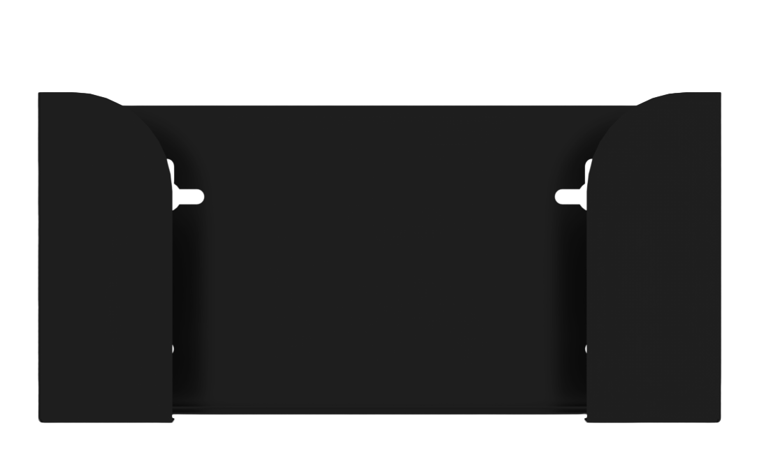 Glove Dispenser, Black Steel, single, wall mount. top loading, horizontal mounted glove dispenser, front facing, empty.  