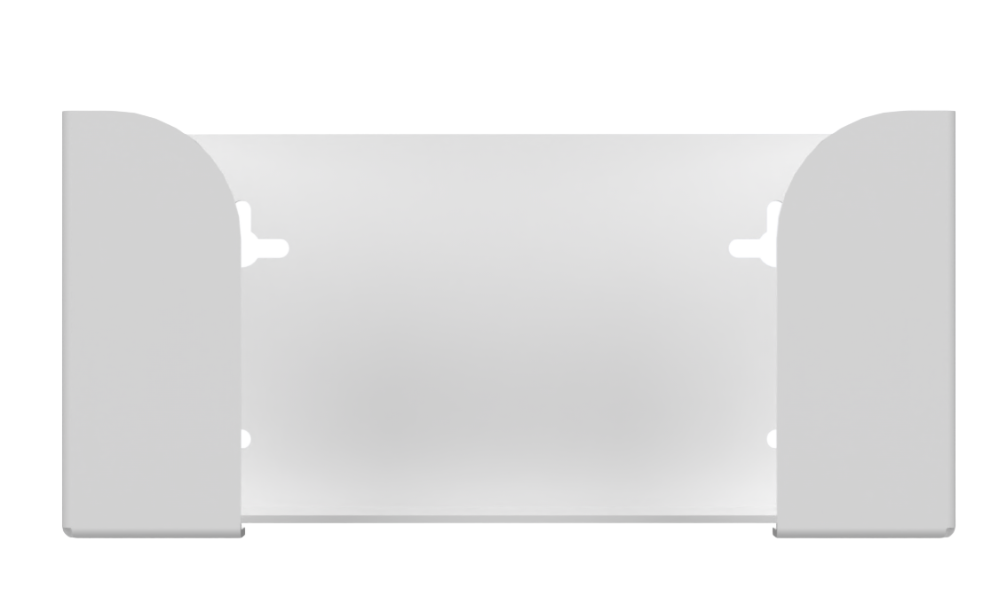 White, steel, single, top loading, horizontal mounted glove dispenser, front facing, empty.  