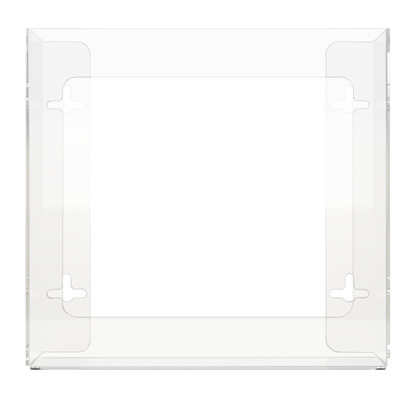 Glove Dispenser. Double, Clear PETG plastic, non-divided, wall mount. front facing, empty.