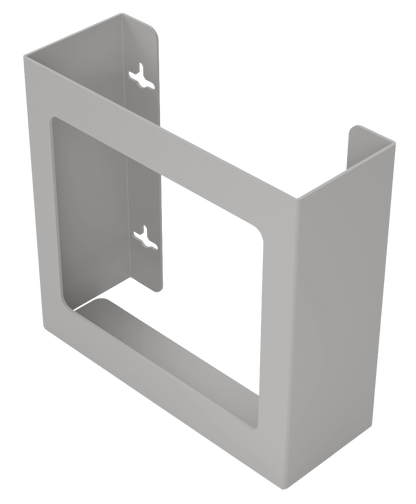 Glove Dispenser. Double, Beige ABS plastic, non-divided, wall mount. front facing and slightly angled left, empty