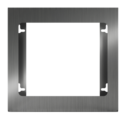 Glove Dispenser. Double, Stainless Steel, non-divided, wall mount. front facing, empty.