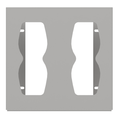 Glove Dispenser, Double, Beige ABS plastic, wall mount, divided with hourglass cutouts for dispensing. Front facing, horizontal, empty