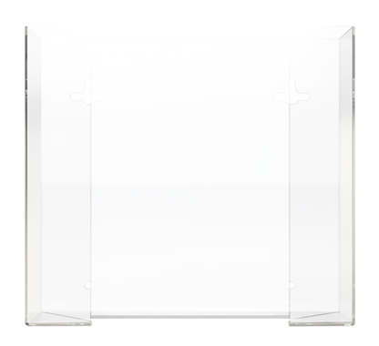 Glove Dispenser. Clear PETG plastic, Double, wall mount, non-divided, vertical stackable glove dispenser, front facing, empty