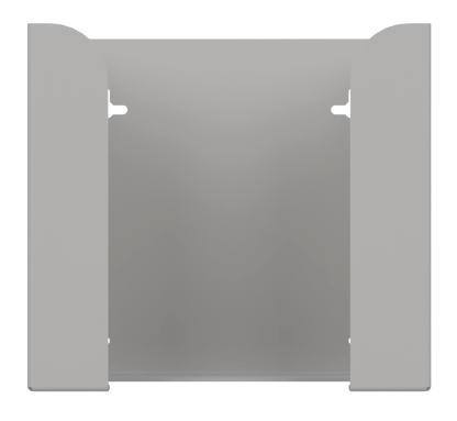 Glove Dispenser. Beige ABS plastic, Double, wall mount, non-divided, vertical stackable glove dispenser, front facing, vertical. Empty. 